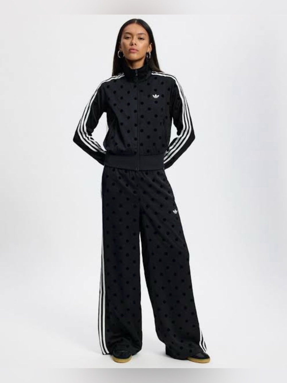 Adidas Women's Satin Polka Dot Track Set Jacket+Pants Black KV1166/KV1169 - Picture 2 of 12
